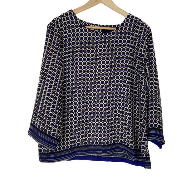 Cynthia Rowley Tops - CYNTHIA ROWLEY NAVY AND CREAM GEOMETRIC PRINT FLOWY TOP/BLOUSE, LARGE